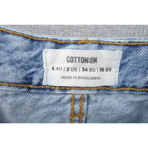 Cotton On Denim Shorts Womens 2 Blue High Rise Cutoff Stretch Bermuda - Picture 9 of 11